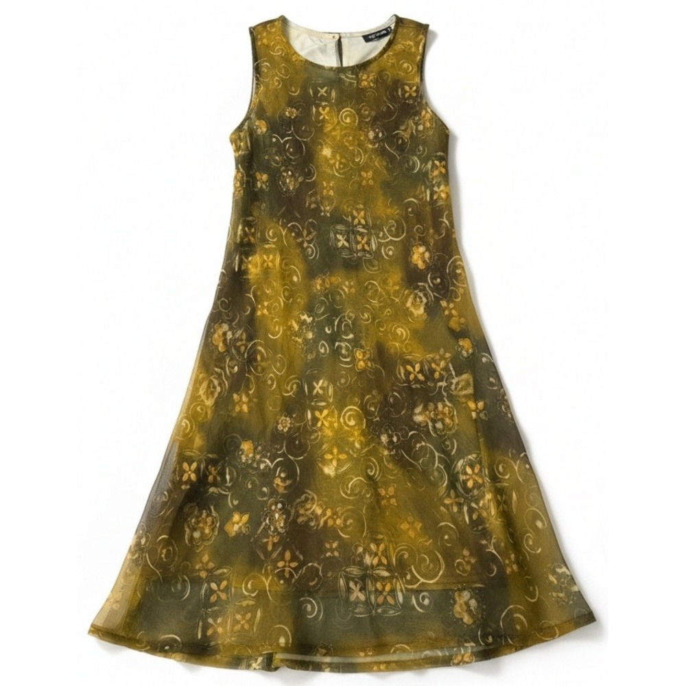 My‎ Michelle Girls Sleeveless Midi Lined Floral Green Dress Sz 9/10